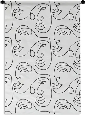 Produktbild von MuchoWow® Wandteppich Wandbehang Strichzeichnungen - Muster - Schwarz und Weiß 60x90 cm Tapisserie Dekoration Wandtuch - Foto-Teppich - Abwaschbar