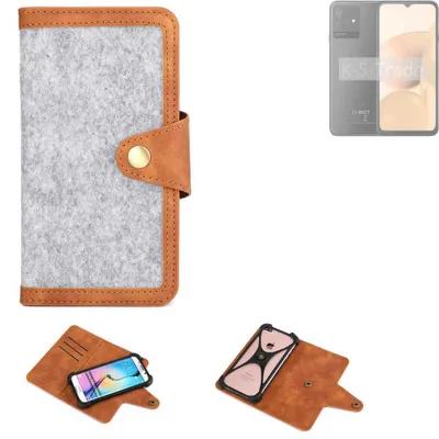 Produktbild von K-S-Trade Handyhülle kompatibel mit Cubot Note 50 Schutzhülle Filz-Hülle Kunst-Leder hellgrau braun (1x)