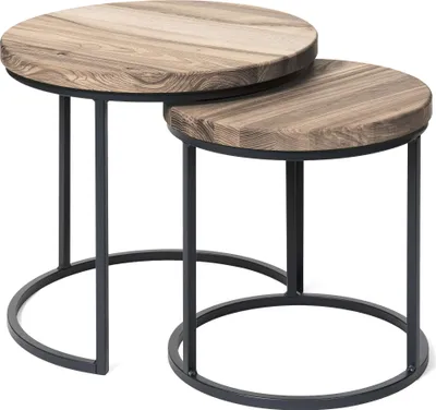 Immagine prodotto di LAMO Manufaktur Tavolini da salotto moderni sovrapponibili in legno - set di 2 pezzi - Tavolino rotondo da salotto, tavolino laterale da divano - Tavolini piccoli - Colore: noce, gambe: antracite