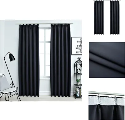 Image de vidaXL Rideaux occultants avec crochets 2 pcs. Anthracite 140x175cm - Rideaux et voilages