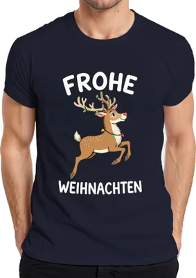 Produktbild von FROHE WEIHNACHTEN Rentier Lichterkette Niedlich Kinder Geschenk Herren T-Shirt, Navy, M