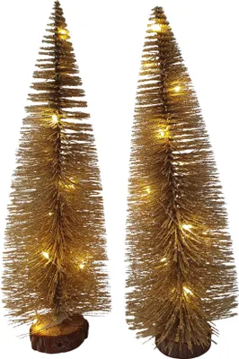 Produktbild von Beleuchteter Deko Tannenbaum 2er Set Gold 30cm Weihnachtsbaum + 10 Micro- LEDs warmweiß