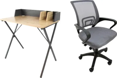 Produktbild von Set aus Luna Schreibtisch Sonoma Eiche + Argo Stuhl grau