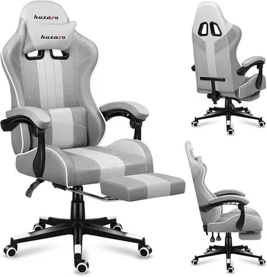 Produktbild von Force 4.7 Gaming Stuhl - Ergonomischer Bürostuhl & PC Stuhl – Weiß | Schreibtischstuhl für Gamer - Bis 150 kg belastbar - Mit ausziehbarer Fußstütze & Lendenkissen - Stoff Mesh