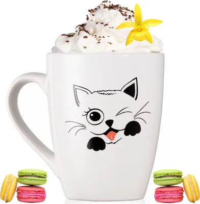 Produktbild von PLATINUX Kaffeetasse mit Griff 250ml (max. 300ml) Tasse mit Katzen Motiv "Coco" Teetasse Kaffeebecher Teebecher Keramik