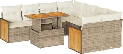 Zdjęcie produktu dla vidaXL 9-częściowa sofa ogrodowa z poduszkami Beżowy rattan akacjowy