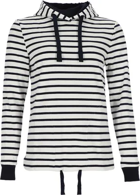 Produktbild von modAS Damen Kapuzenshirt Langarmshirt gestreift - Kapuzenpullover Streifenshirt Ringelshirt mit Kapuze aus Baumwolle in Weiß/Blau Größe 44