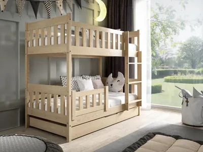 Produktbild von MTJMöbel Etagenbett LILA 160x80cm mit Matratze, Kinderbett mit Schubladen, Massivholzbett, Stockbett, Kiefernholz