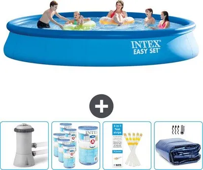 Produktbild von Intex Rond Opblaasbaar Schwimmbecken - 457 x 84 cm - Blauw - Mit Pumpe, Filtern, Testriemen - Sonnenseil