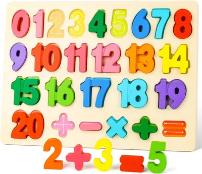 Produktbild von Holzpuzzle mit Zahlen, Bunte Lernpuzzle, Ziffern und Rechenzeichen 0-20, Lehrspielzeug für Kinder