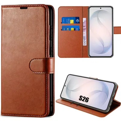 Image de Coque pour Samsung Galaxy S26, Protection Flip Case Antichoc Anti-Rayures Effet Cuir Marron