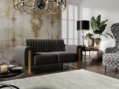 Produktbild von Sofa Designersofa VALERIE 2-Sitzer in Stoff Elisa Velvet Schwarz
