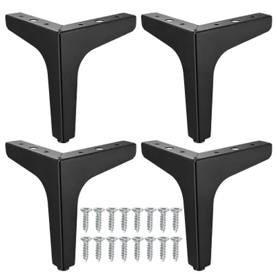 Image de 4 pieds de meuble de rechange, en métal noir, triangulaires, 15 cm, pour tables, armoires, chaises, canapés, tables de chevet, etc.