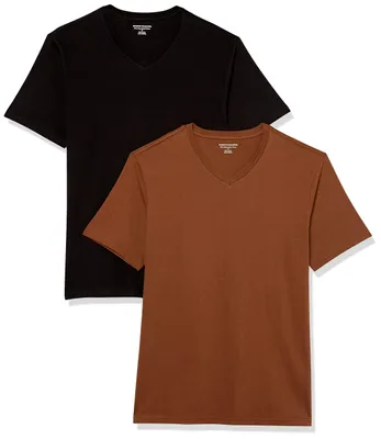 Productafbeelding van A. Essentials heren slim fit T-shirt met korte mouwen en V-hals, 2-pack, zwart
