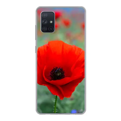 Produktbild von MuchoWow® Handyhülle Schutzhülle Hülle für Samsung Galaxy A71 Lila und rote Mohnblumen auf einer Wiese Silikon Softcase Handy Hülle - Kartenbesitzer