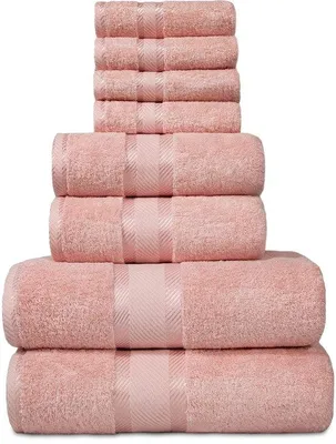 Zdjęcie produktu dla Zestaw 8 ręczników Unyqoos® – miękkie i chłonne, 100% bawełna (przędziona), 2x70x140 cm / 2x40x76 cm / 4x30x33 cm, gramatura 550 g/m², z paskami wiskozy