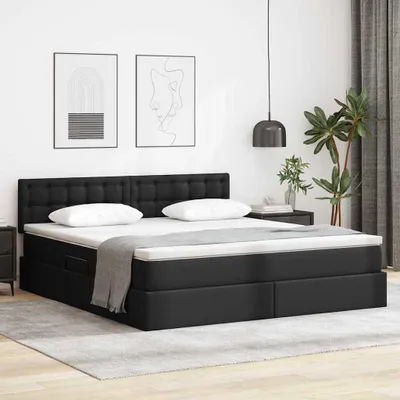 Image de Maison Exclusive - Lit avec rangement et éclairage LED Noir 180 x 200 cm Simili cuir