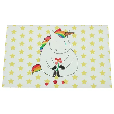 Produktbild von Mr. & Mrs. Panda Hackbrett Einhorn Traurig - Weiß - Geschenk, Freunde, Schneidebrett Aus Glas, Schneidplatte, Schneideplatte, Einhörner, schneidbrett, Liebe, Blume