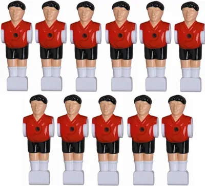 Produktbild von 11 Kickerfiguren 16 mm rot-schwarz Komplett Set mit Schrauben und Muttern