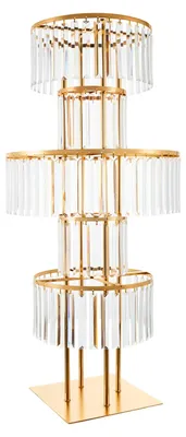 Produktbild von Kristall Blumenständer Hochzeit - 5-stöckiger Bodenständer - Hängende Blumendeko - Freistehender Metallrahmen - Eisen und Acryl - Transparent Gold