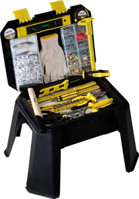 Image de WMC Tools - Jeu d'outils 1/4" de 1 200 pièces - Mallette à outils - Tabouret d'atelier - Tabouret de travail - Jeu d'outils pour bricoleurs