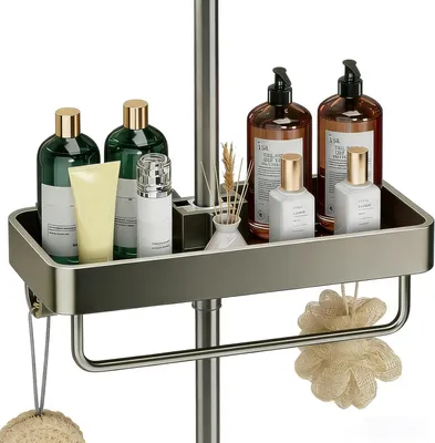 Image de Étagère de douche sans perçage, en acier inoxydable, pour douches rondes de 19 à 23 mm, organisateur de salle de bain