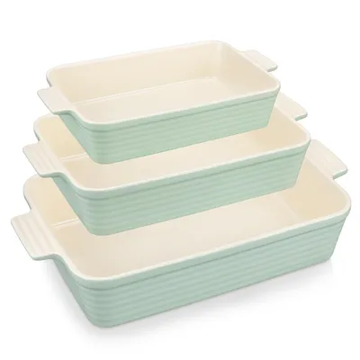 Produktbild von MALACASA Backform Set, 3-tlg Porzellan Kuchenform, Brotbackform, Auflaufform, Ofenform, minzgrün