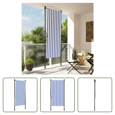Zdjęcie produktu dla Roleta zewnętrzna Living Store niebiesko-biała 100x270 cm tkanina i stal