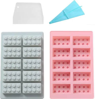 Produktbild von Set Mit 2 Backstein-Eiswürfelform Für Lego-Liebhaber, Schokoladen-Backstein-Süßigkeits-Silikonform, Backstein-Eiswürfel- Oder Wackelpudding-Fondant- Und Roboter-Süßigkeitsform Mit Spritzbeutel Und Schaber