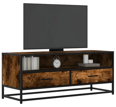 Productafbeelding van TV Meubel Gerookt Eiken 100x34.5x40 cm - Industrieel Hout en Metaal Televisiemeubel met Opslag