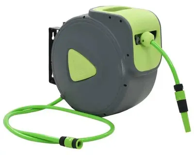 Produktbild von Gartenschlauch Aufroller - Wandmontierte automatische Schlauchtrommel - 30+2 m - 180° schwenkbar - Hellgrün