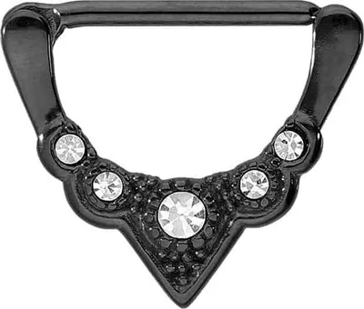 Produktbild von Brustwarzenpiercing, Chirurgenstahl Nippelpiercing Clicker 5 KRISTALLE Schwarz Stablänge: 16mm