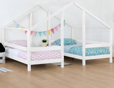 Produktbild von Wooden House Bed for Two Children VILLY - White - 90 x 200 cm