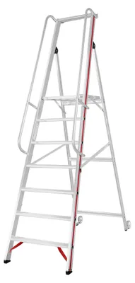 Productafbeelding van Hymer platformladder met kantelwielen en lange leuning, 10 treden