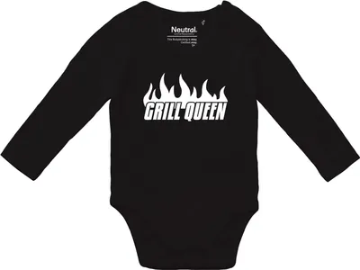 Produktbild von Huuraa Baby Body Grill Queen Flammen 68 Black  Baumwolle Fairtrade Langarmbody Geschenkidee