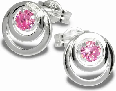 Produktbild von SilberDream Ohrstecker Damen Silber rosa Kreise Zirkonia Ohrringe 8mm SDO542A