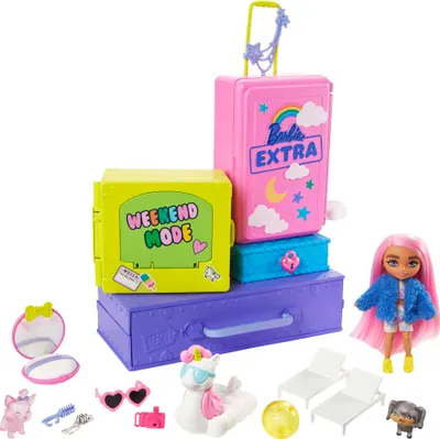 Image de Barbie Extra Minis Set incl. poupée (cheveux roses) & animaux domestiques
