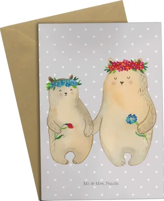 Produktbild von Mr. & Mrs. Panda Beileidskarte Bären mit Blumenkranz - Grau Pastell - Geschenk, einladungskarten, Mama, weihnachtskarten, Familie, Family, Grußkarten, osterkarten, Mutter
