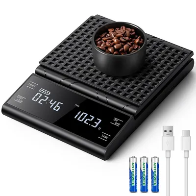 Produktbild von Digital Kaffeewaage Mit Timer, wiederaufladbare Espresso Waage 5 kg/0,1 g Präzisionswaage für Espresso und Pour-Over, Küchenwaage digitale mit Premium LCD Display automatischer für Schmuck