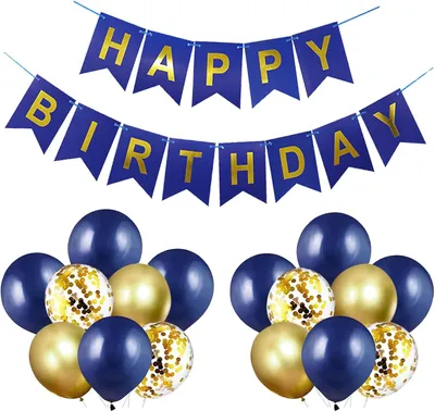Image de Ballonnen - Ensemble de décorations pour anniversaire - Bleu marine - Or - Décoration d'anniversaire - Joyeux anniversaire - Guirlande