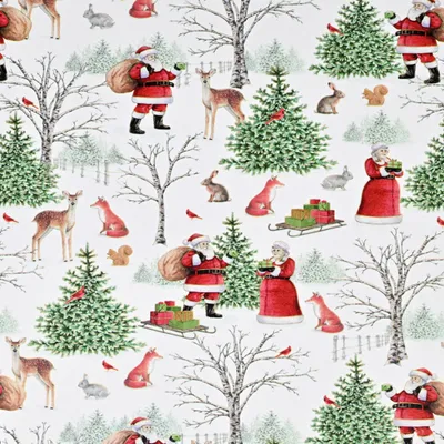 Produktbild von Geschenkpapier Weihnachtsmann im Wald Motiv 70cm x 2m Rolle