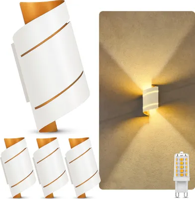 Produktbild von VYRA 4x Wandlampe weiß Up Down Strahler rund – inkl. G9 3W LED Glühbirne dimmbar – Wandbeleuchtung mit Lichtschlitzen für Wohnzimmer & Flur