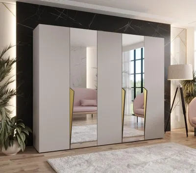 Produktbild von Breiter Kleiderschrank 250 cm SORAYA 2 mit Spiegel - Kaschmir / goldene Griffe