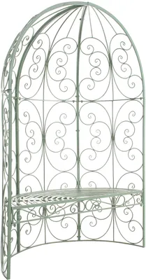 Produktbild von CLP Gartenpavillon aus Eisen halbrund Rosie, Halbpavillon mit Sitzbank im Jugendstil nostalgisch, Rankhilfe für Kletterpflanzen und Rosen antik-grün