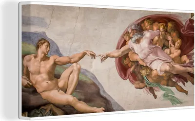 Produktbild von MuchoWow® - Leinwandbilder - Die Erschaffung von Adam - Gemälde von Michelangelo, Wandbild, Wanddeko Bilder Wohnzimmer, 40x20 cm