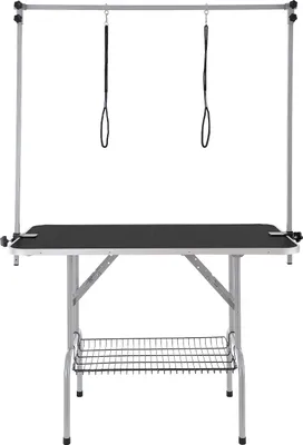 Obrázek produktu pro SucceBuy stůl pro péči o domácí mazlíčky se dvěma rameny a svorkou, 117 cm, skládací pro střední a malé psy, včetně 2 držáků na boky bez možnosti sezení, nosnost 149,7 kg