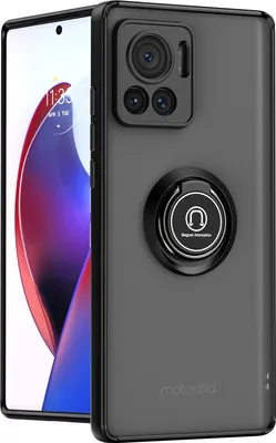 Produktbild von Motorola Edge 30 Ultra Hülle, Ring Halter Ständer Matte Transluzent TPU Rahmen Stoßfest Schutzhülle für Motorola Edge 30 Ultra Schwarz