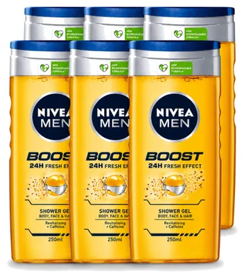 Image de 6 x Gel douche NIVEA MEN Boost - 250 ml - Pack économique - 6 pièces