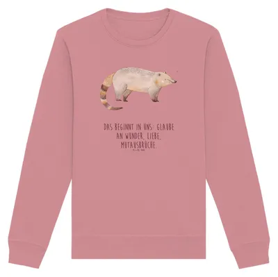 Produktbild von Mr. & Mrs. Panda Rundhals Sweatshirt Nasenbär Größe XS - Canyon Pink - Geschenk, Nasenbären, Pullover, Bär, Lustige Sprüche, Baumwoll, Nachhaltiger, Pulli, Sweater