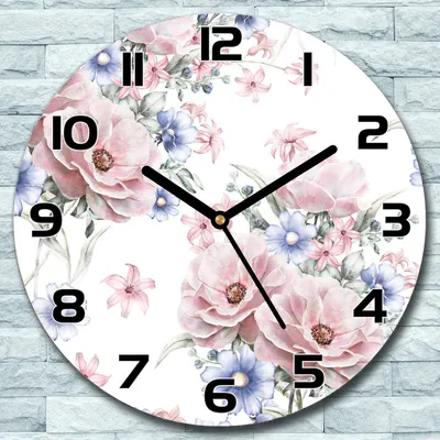 Produktbild von Wanduhr aus Glas Rund fi 30 Bouquet Rosa Blumen Quarz Deko Schlafzimmer Büro
